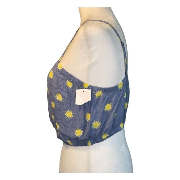 BP Summer Breeze Sun Print Top Blue Yellow Chambray Cropped Halter M - Picture 3 of 7
